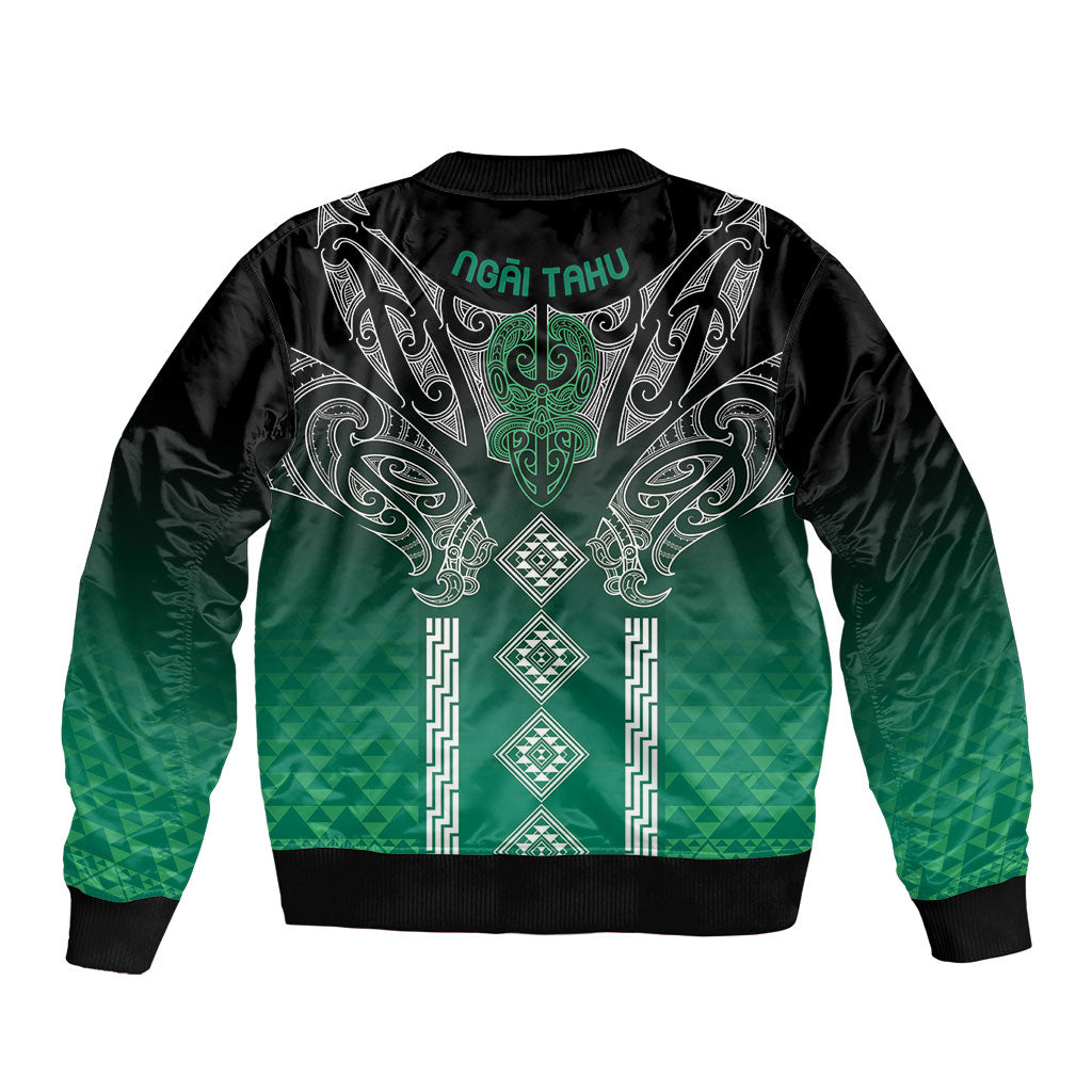 Aotearoa Maori Iwi Heritage Sleeve Zip Bomber Jacket Ngai Tahu Pounamu Green