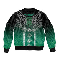 Aotearoa Maori Iwi Heritage Sleeve Zip Bomber Jacket Ngai Tahu Pounamu Green