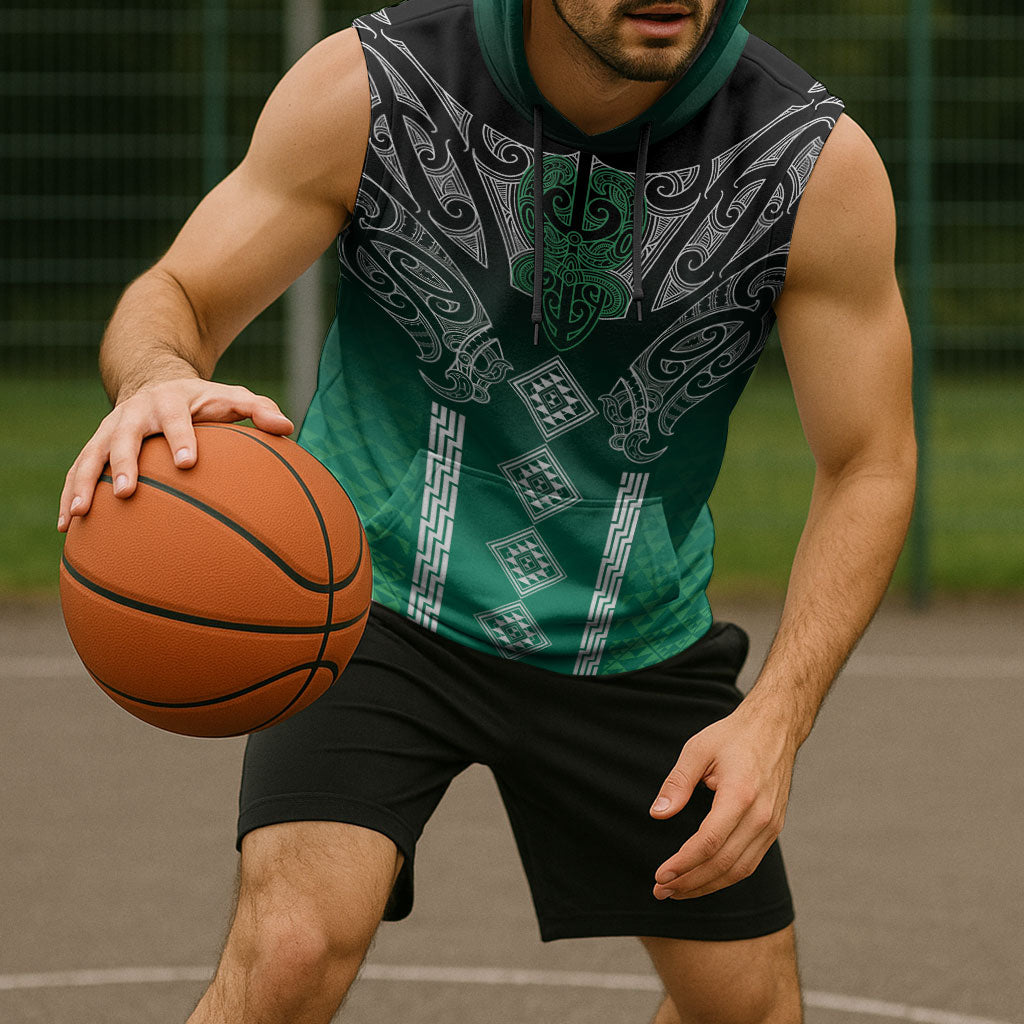 Aotearoa Maori Iwi Heritage Sleeveless Hoodie Ngai Tahu Pounamu Green