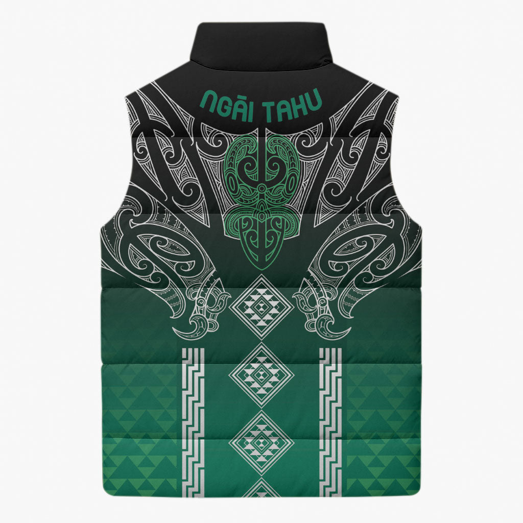 Aotearoa Maori Iwi Heritage Sleeveless Puffer Jacket Ngai Tahu Pounamu Green