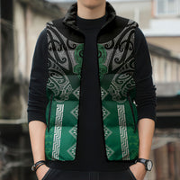 Aotearoa Maori Iwi Heritage Sleeveless Puffer Jacket Ngai Tahu Pounamu Green