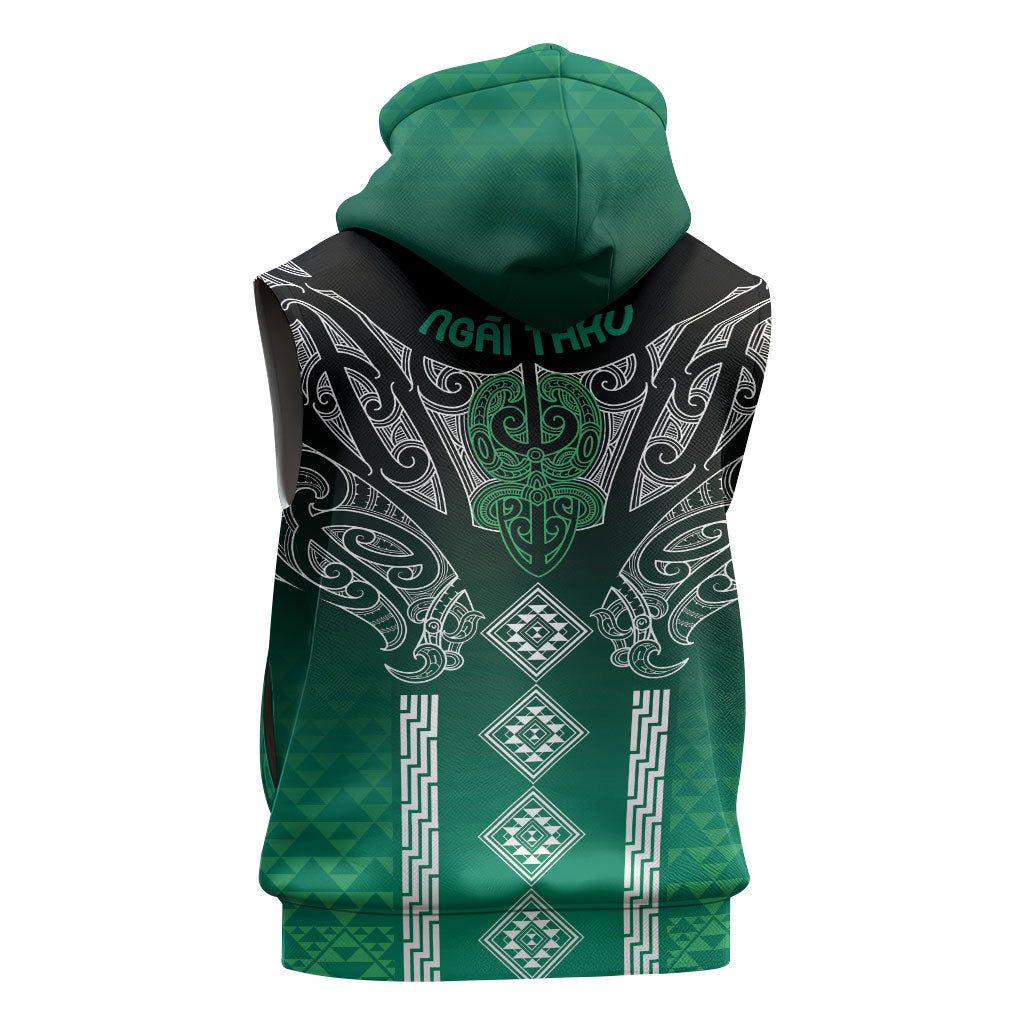 Aotearoa Maori Iwi Heritage Sleeveless Zip Hoodie Ngai Tahu Pounamu Green