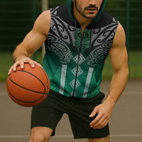 Aotearoa Maori Iwi Heritage Sleeveless Zip Hoodie Ngai Tahu Pounamu Green