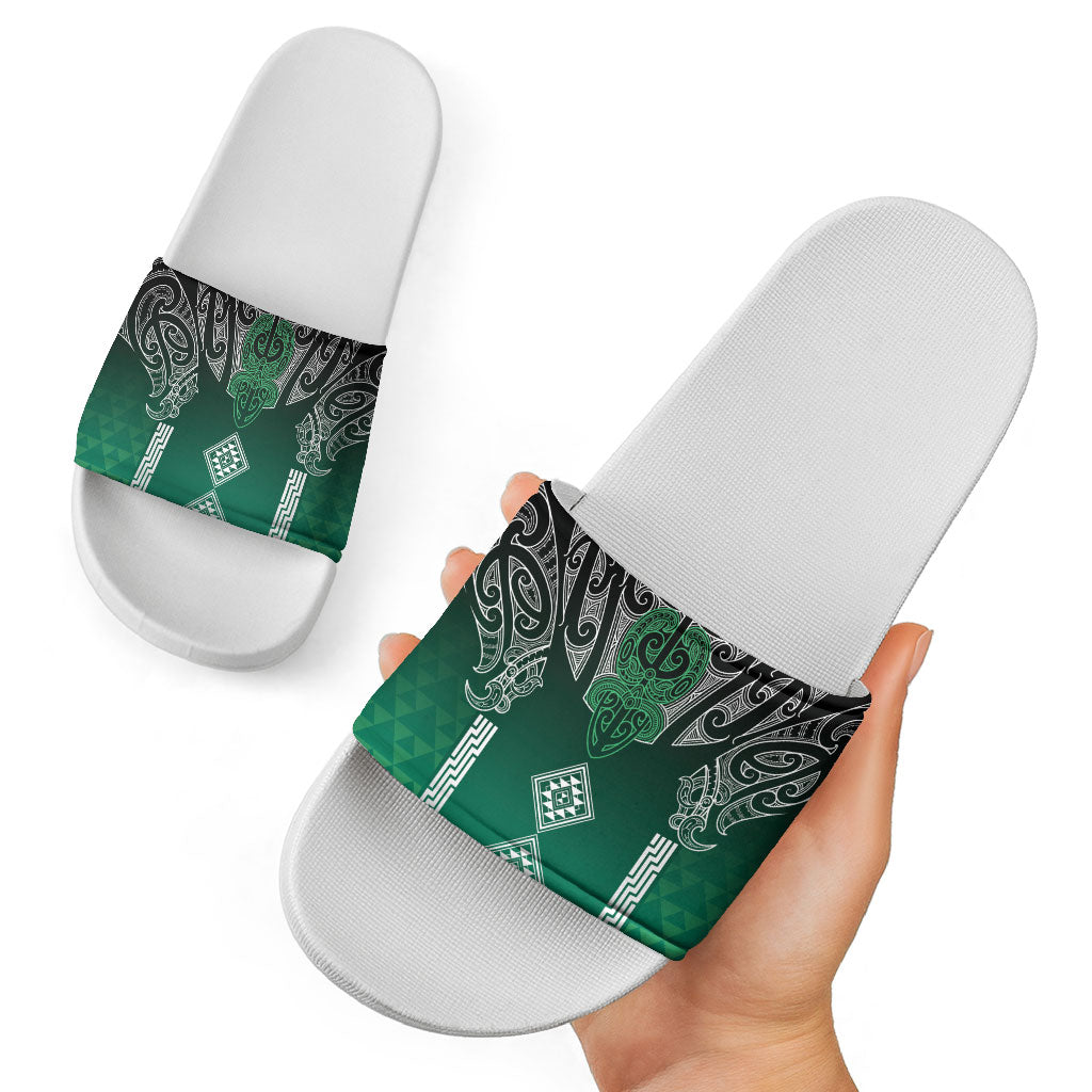 Aotearoa Maori Iwi Heritage Slide Sandals Ngai Tahu Pounamu Green