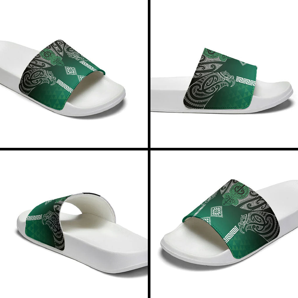 Aotearoa Maori Iwi Heritage Slide Sandals Ngai Tahu Pounamu Green