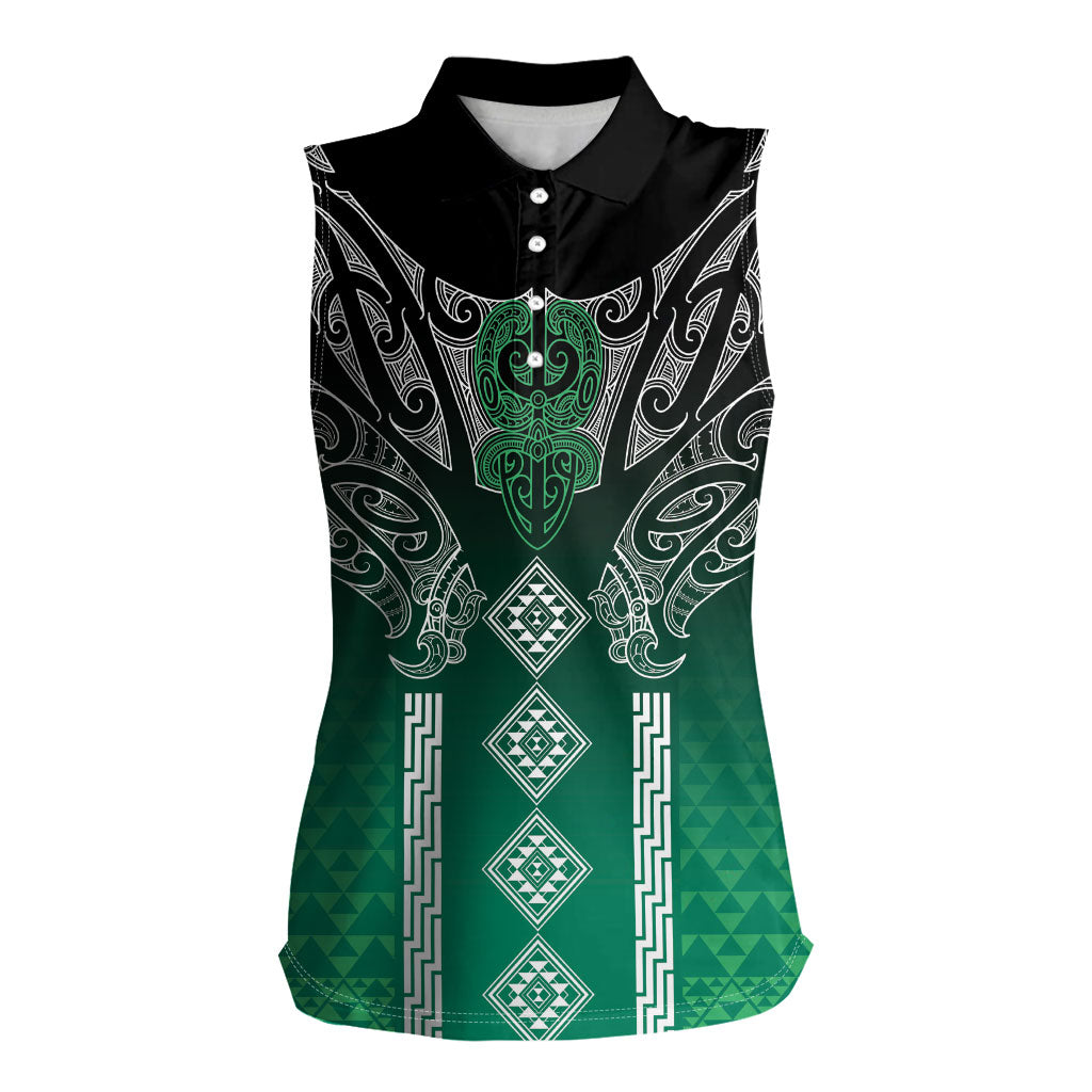 Aotearoa Maori Iwi Heritage Women Sleeveless Polo Shirt Ngai Tahu Pounamu Green LT7 Female Jade Green - Polynesian Pride
