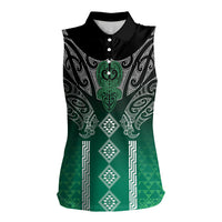 Aotearoa Maori Iwi Heritage Women Sleeveless Polo Shirt Ngai Tahu Pounamu Green