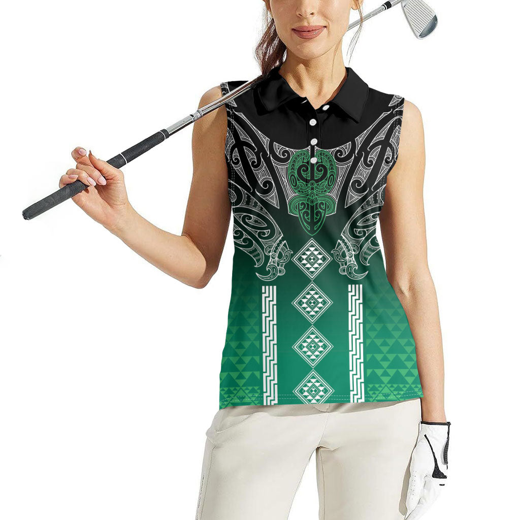 Aotearoa Maori Iwi Heritage Women Sleeveless Polo Shirt Ngai Tahu Pounamu Green