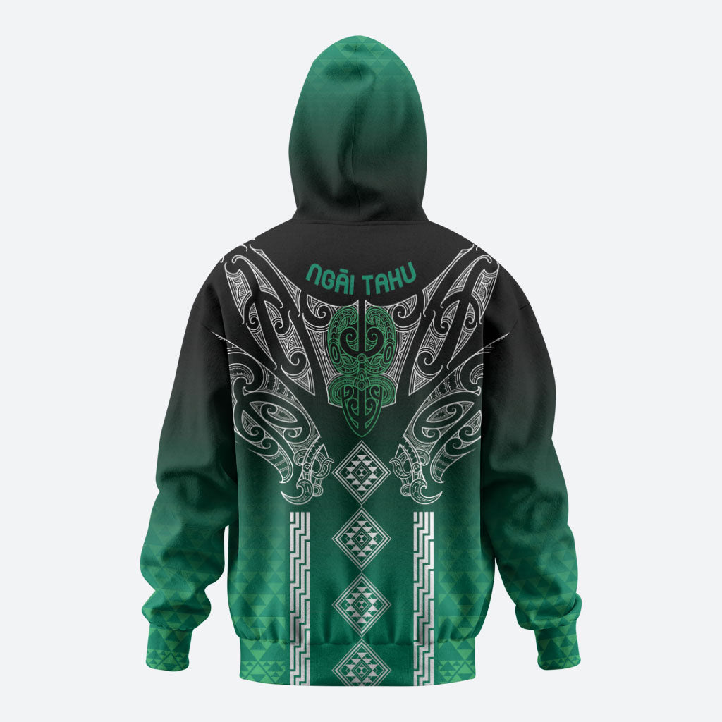 Aotearoa Maori Iwi Heritage Zip Hoodie Ngai Tahu Pounamu Green