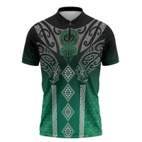 Aotearoa Maori Iwi Heritage Zipper Polo Shirt Ngai Tahu Pounamu Green