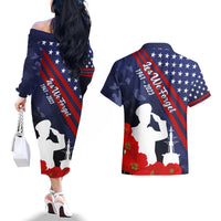 Pearl Harbor Remembrance Day Couples Matching Off The Shoulder Long Sleeve Dress and Hawaiian Shirt Poppy Mix Style LT7 - Polynesian Pride