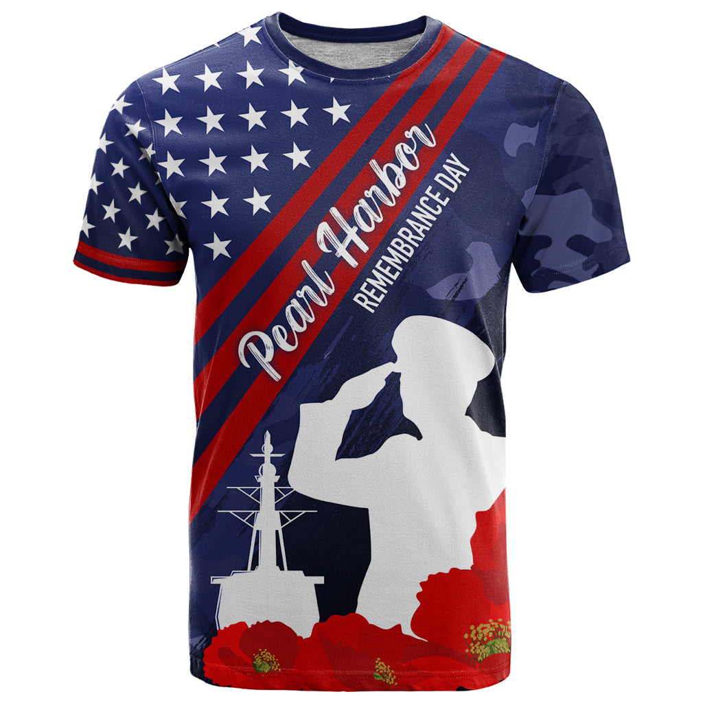 Pearl Harbor Remembrance Day T Shirt Poppy Mix Style LT7 Navy Blue - Polynesian Pride