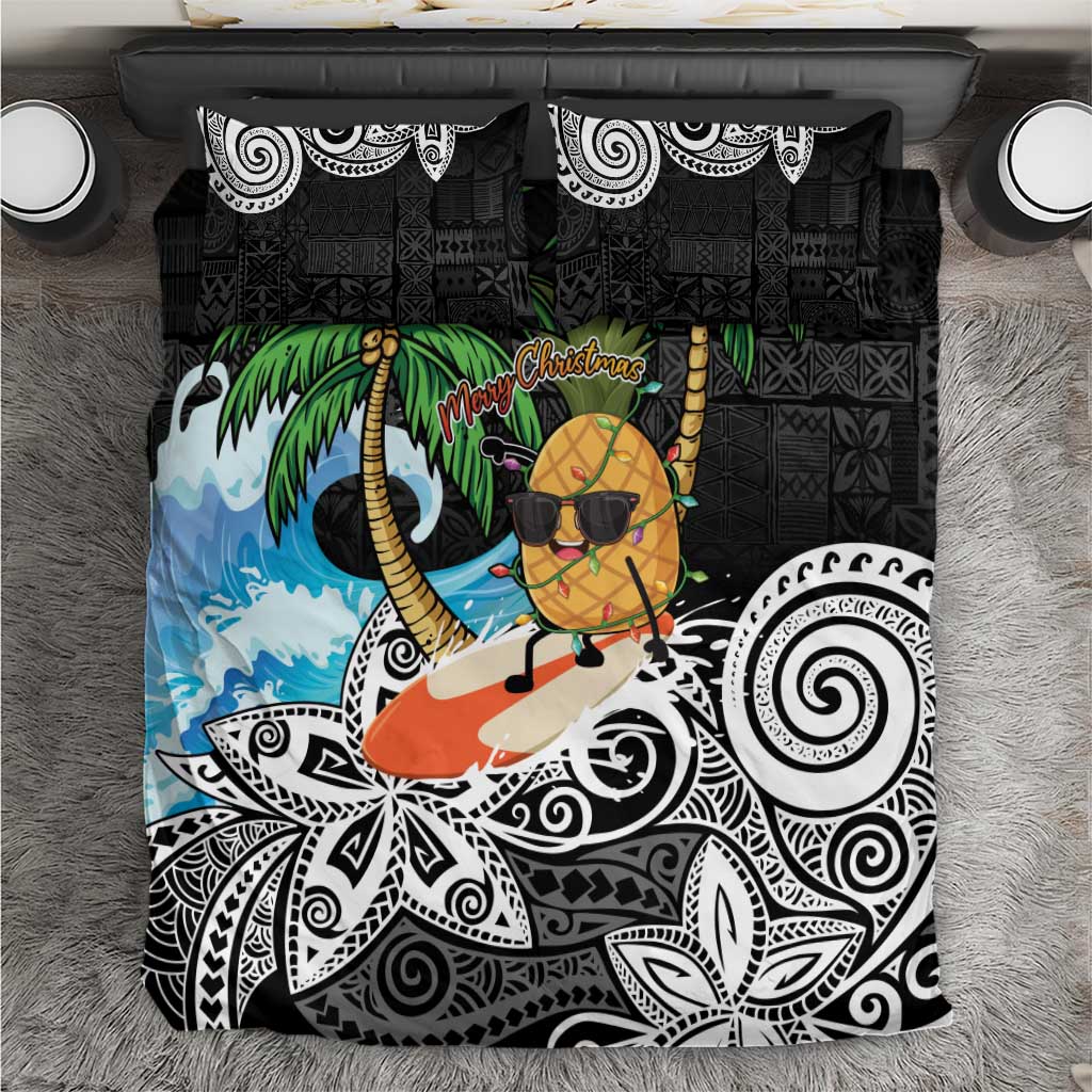 Tropical Christmas Polynesian Bedding Set Funny Surfing Pineapple LT7 Black - Polynesian Pride