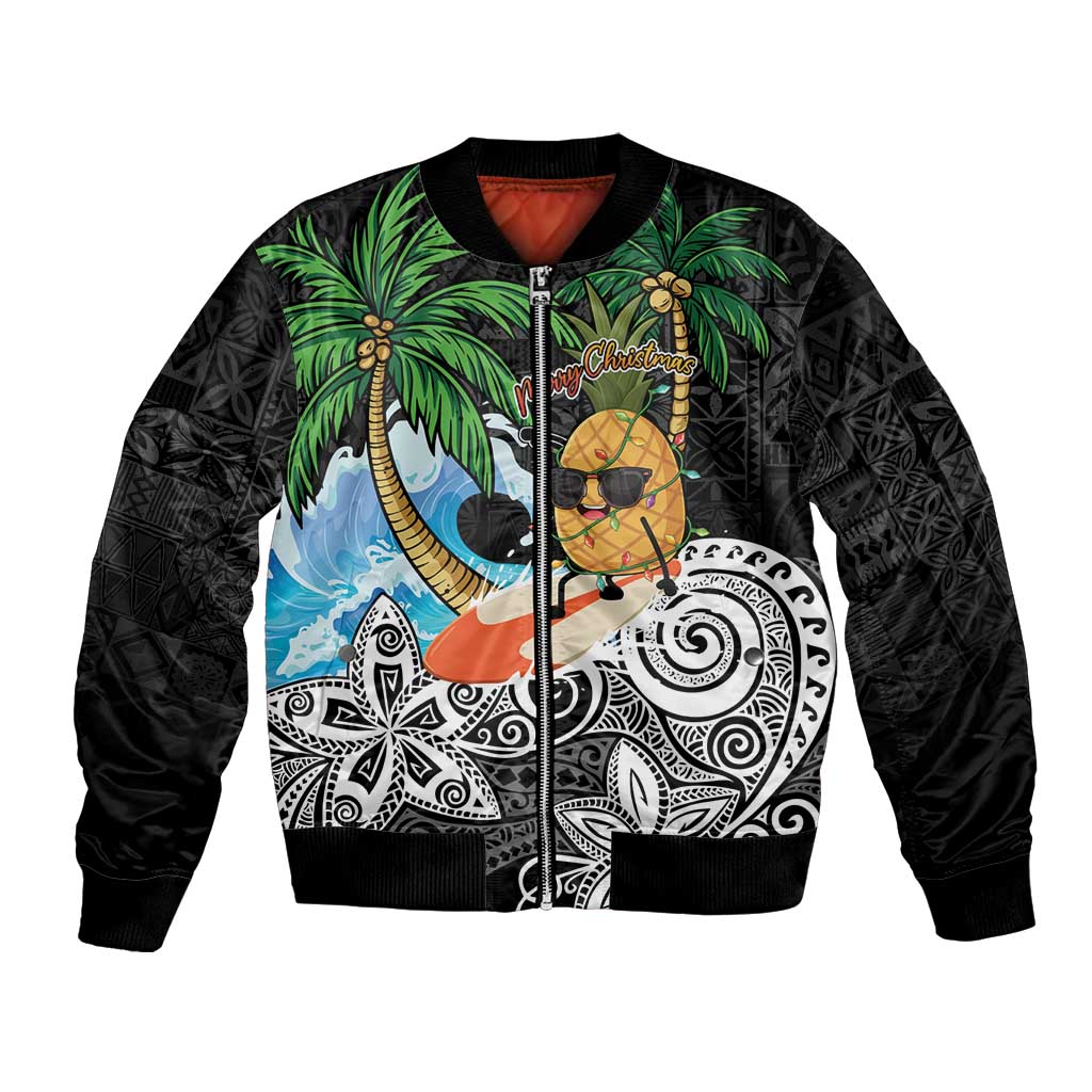 Tropical Christmas Polynesian Bomber Jacket Funny Surfing Pineapple LT7 Unisex Black - Polynesian Pride