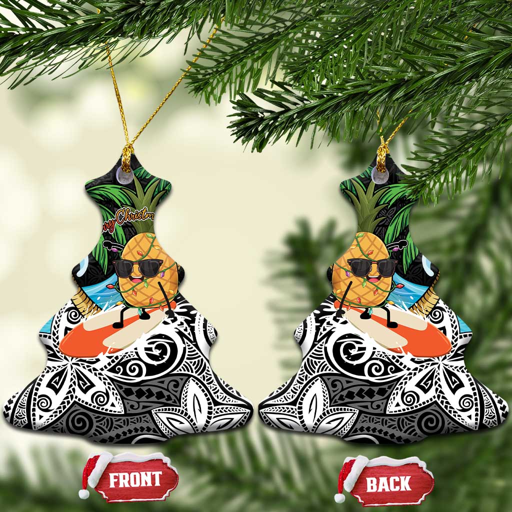 Tropical Christmas Polynesian Ceramic Ornament Funny Surfing Pineapple