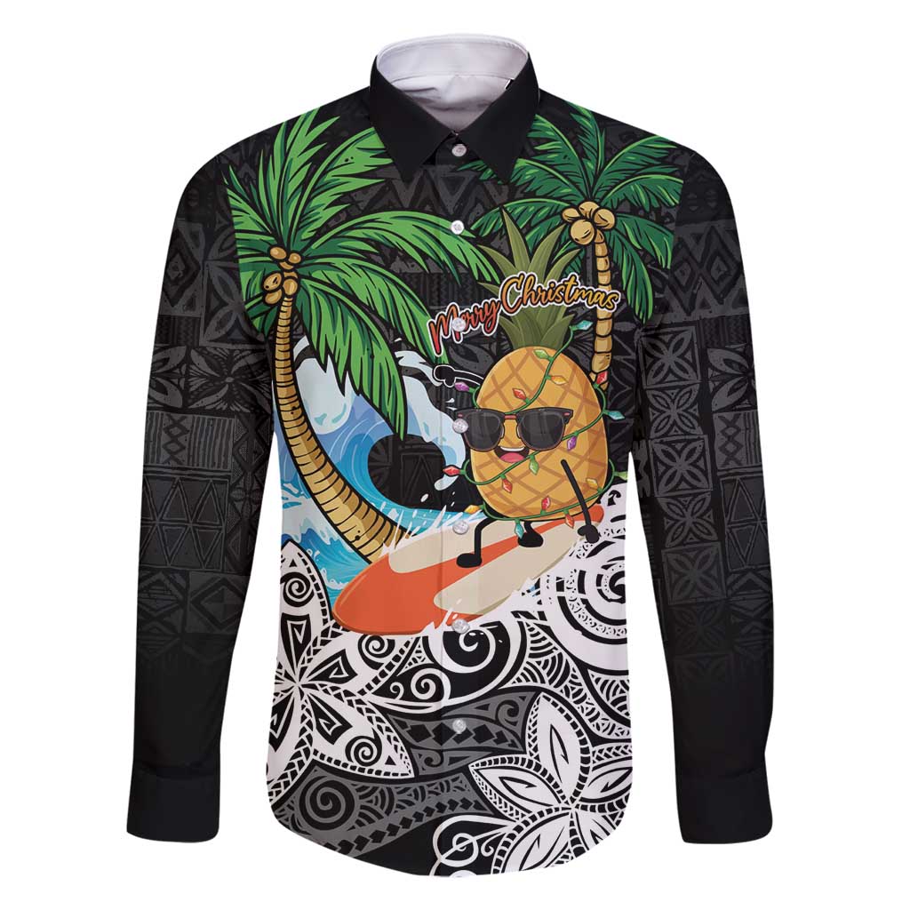 Tropical Christmas Polynesian Family Matching Long Sleeve Bodycon Dress and Hawaiian Shirt Funny Surfing Pineapple LT7 Dad's Shirt - Long Sleeve Black - Polynesian Pride