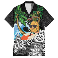 Tropical Christmas Polynesian Family Matching Puletasi and Hawaiian Shirt Funny Surfing Pineapple LT7 Dad's Shirt - Short Sleeve Black - Polynesian Pride