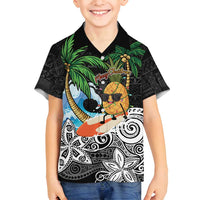 Tropical Christmas Polynesian Family Matching Puletasi and Hawaiian Shirt Funny Surfing Pineapple LT7 Son's Shirt Black - Polynesian Pride