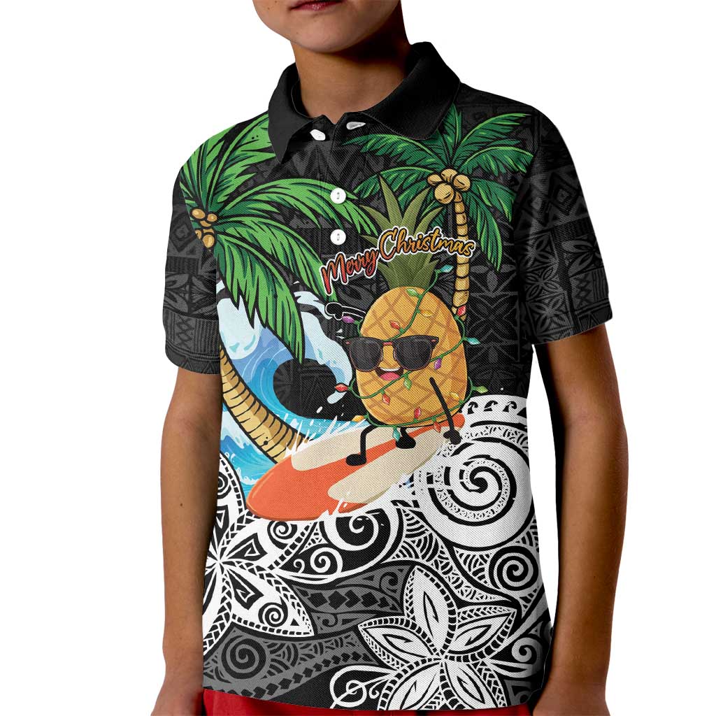 Tropical Christmas Polynesian Kid Polo Shirt Funny Surfing Pineapple LT7 Kid Black - Polynesian Pride