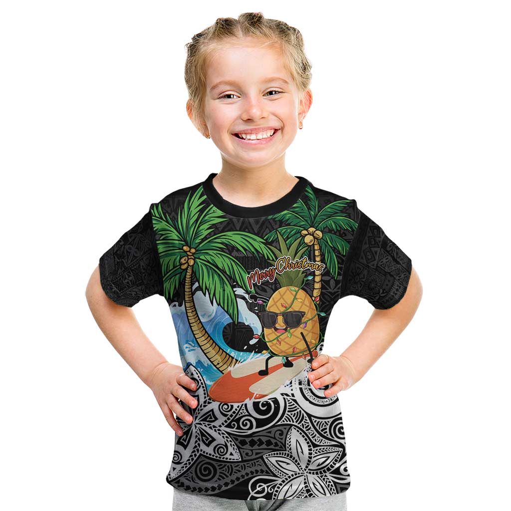 Tropical Christmas Polynesian Kid T Shirt Funny Surfing Pineapple LT7 Black - Polynesian Pride