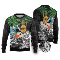 Tropical Christmas Polynesian Ugly Christmas Sweater Funny Surfing Pineapple LT7 Black - Polynesian Pride