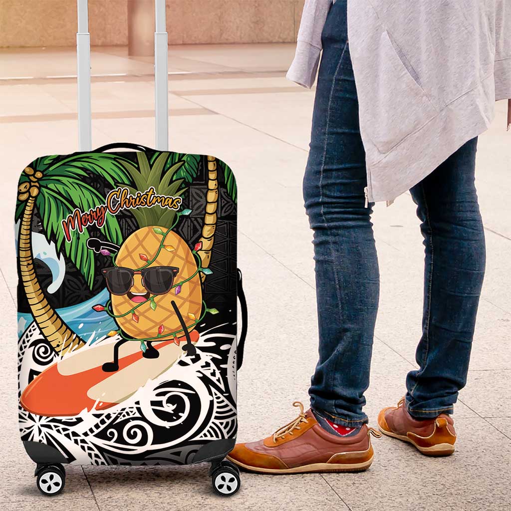 Tropical Christmas Polynesian Luggage Cover Funny Surfing Pineapple LT7 Black - Polynesian Pride