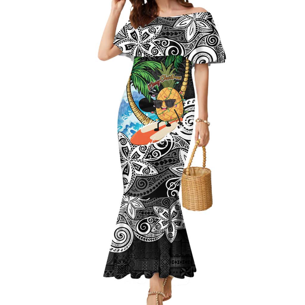 Tropical Christmas Polynesian Mermaid Dress Funny Surfing Pineapple LT7 Women Black - Polynesian Pride