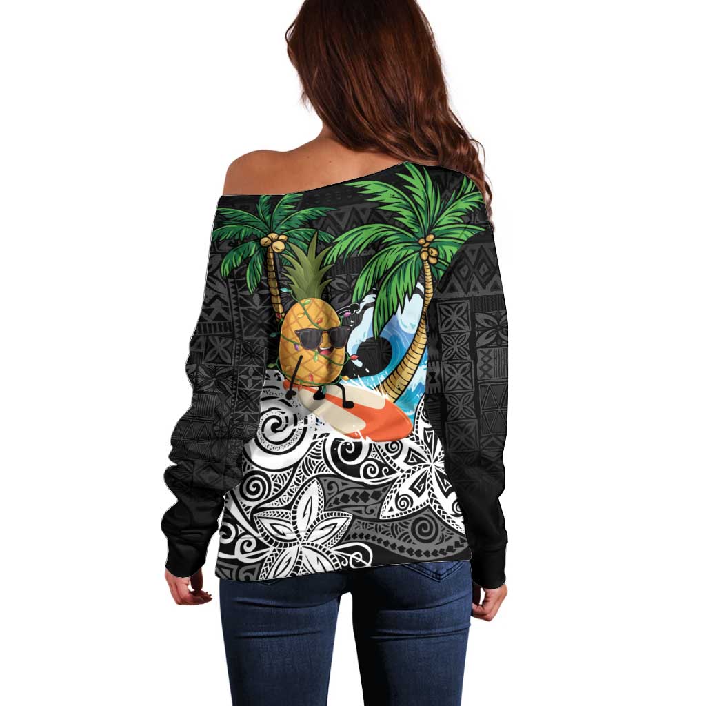 Tropical Christmas Polynesian Off Shoulder Sweater Funny Surfing Pineapple