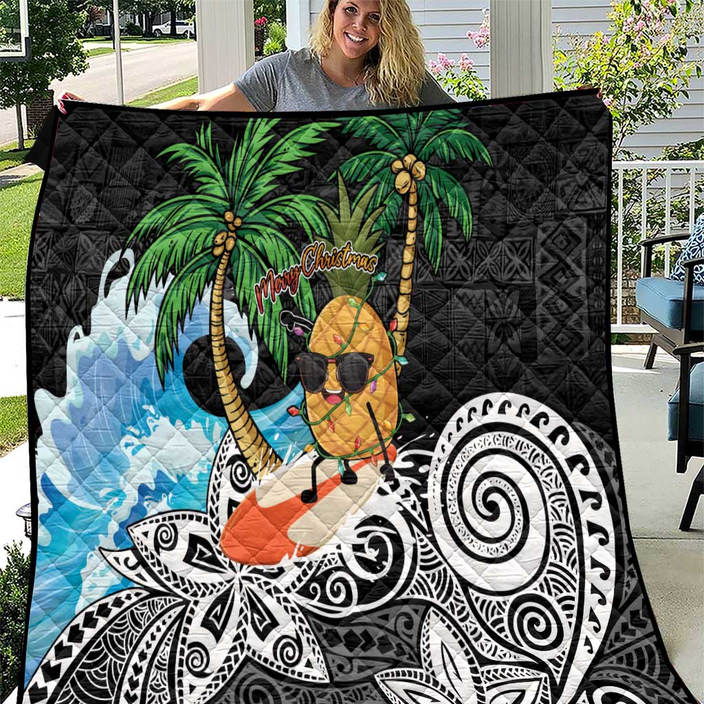 Tropical Christmas Polynesian Quilt Funny Surfing Pineapple LT7 Black - Polynesian Pride