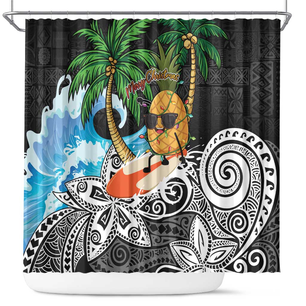Tropical Christmas Polynesian Shower Curtain Funny Surfing Pineapple LT7 Black - Polynesian Pride