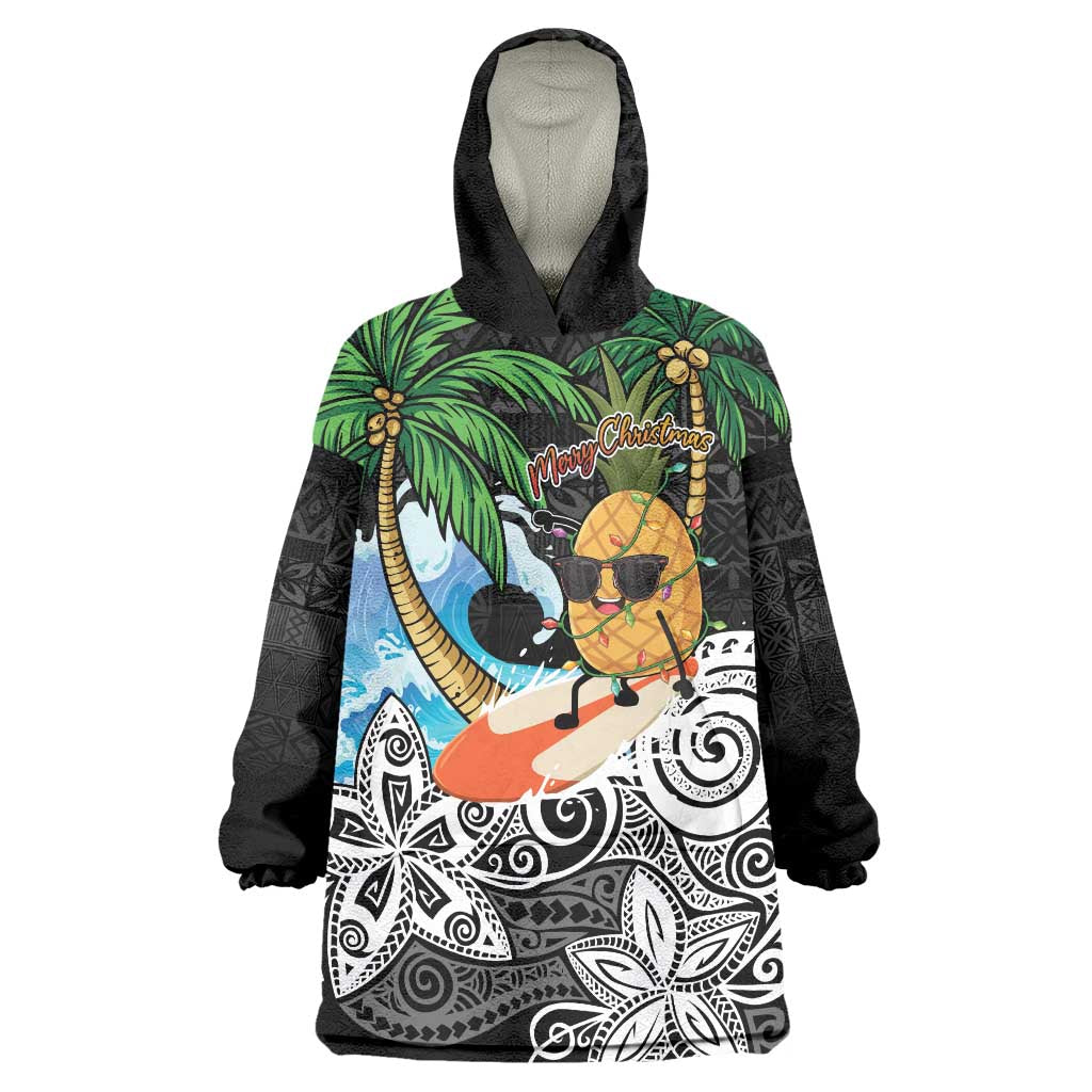 Tropical Christmas Polynesian Wearable Blanket Hoodie Funny Surfing Pineapple LT7 One Size Black - Polynesian Pride