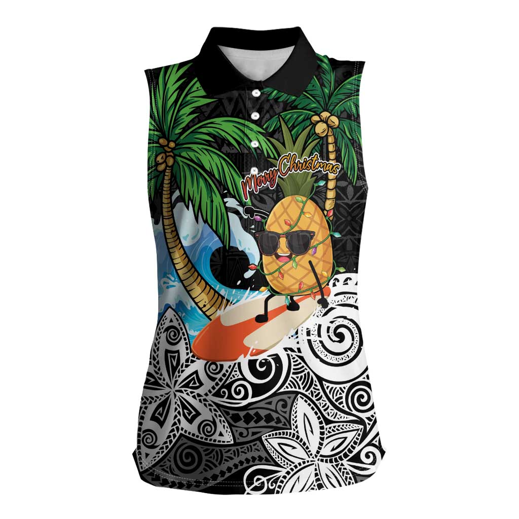 Tropical Christmas Polynesian Women Sleeveless Polo Shirt Funny Surfing Pineapple LT7 Female Black - Polynesian Pride