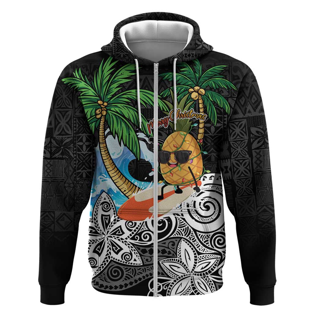 Tropical Christmas Polynesian Zip Hoodie Funny Surfing Pineapple LT7 Zip Hoodie Black - Polynesian Pride