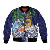 Tropical Christmas Polynesian Bomber Jacket Funny Surfing Pineapple Blue