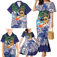 Tropical Christmas Polynesian Family Matching Mermaid Dress and Hawaiian Shirt Funny Surfing Pineapple Blue LT7 - Polynesian Pride