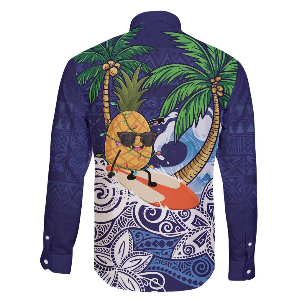 Tropical Christmas Polynesian Family Matching Mermaid Dress and Hawaiian Shirt Funny Surfing Pineapple Blue LT7 - Polynesian Pride