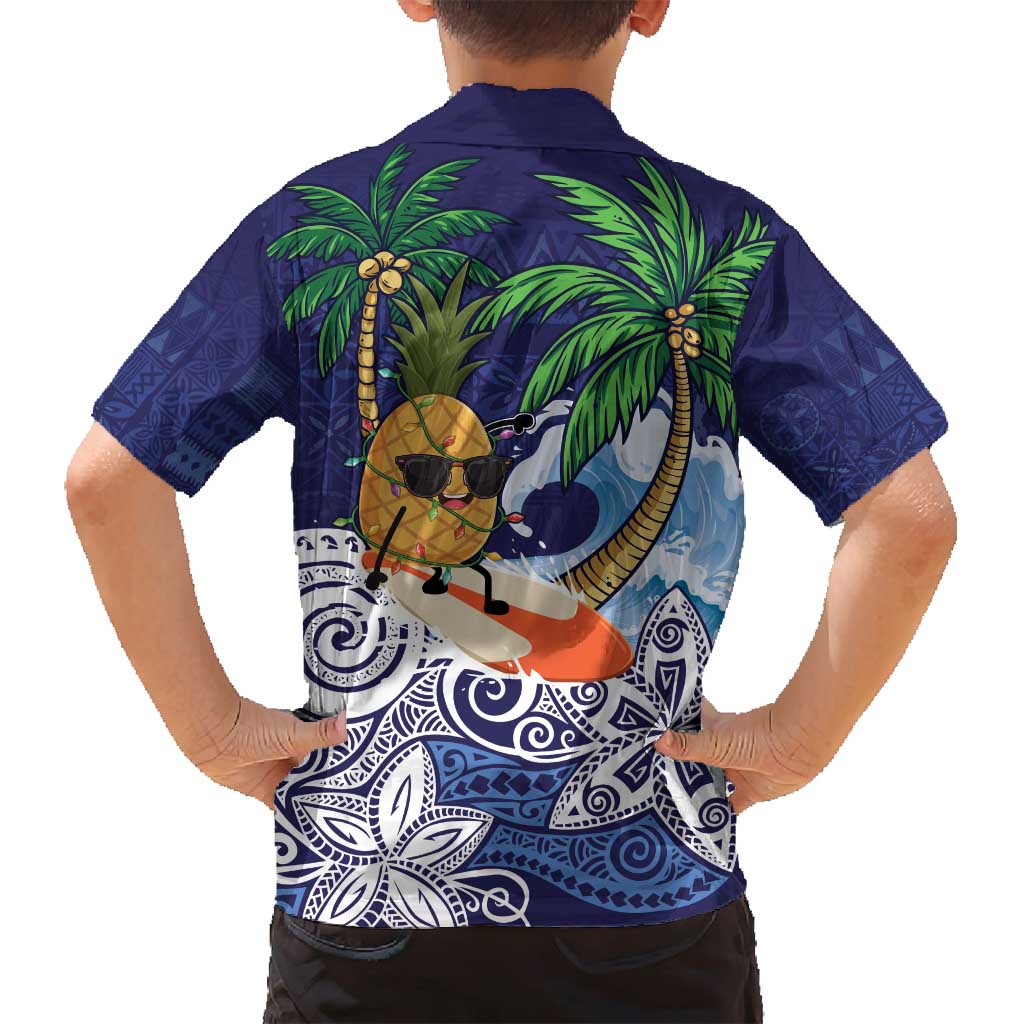 Tropical Christmas Polynesian Family Matching Puletasi and Hawaiian Shirt Funny Surfing Pineapple Blue LT7 - Polynesian Pride