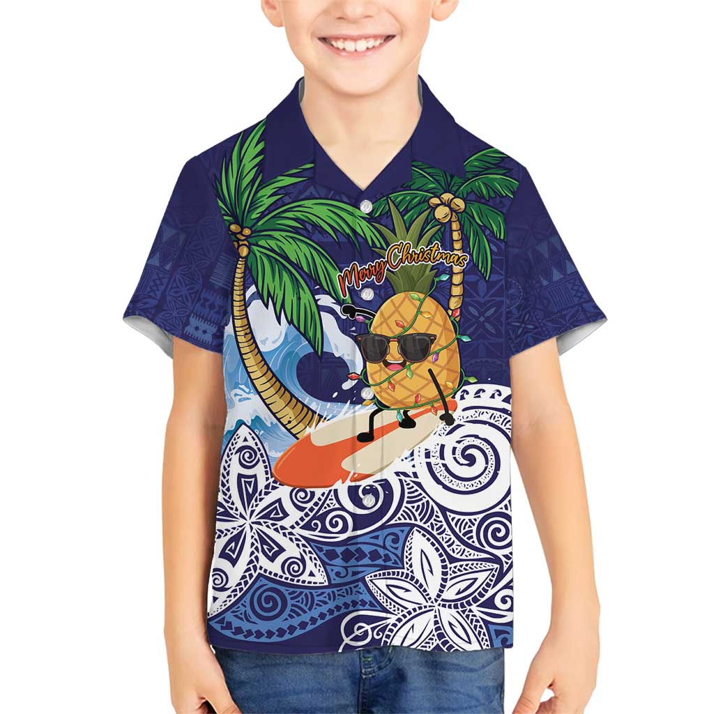 Tropical Christmas Polynesian Family Matching Puletasi and Hawaiian Shirt Funny Surfing Pineapple Blue LT7 Son's Shirt Blue - Polynesian Pride