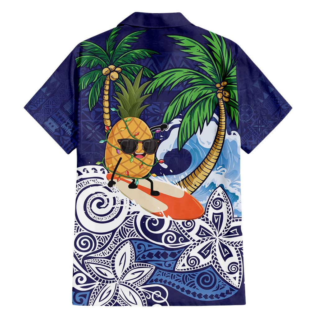 Tropical Christmas Polynesian Family Matching Short Sleeve Bodycon Dress and Hawaiian Shirt Funny Surfing Pineapple Blue LT7 - Polynesian Pride