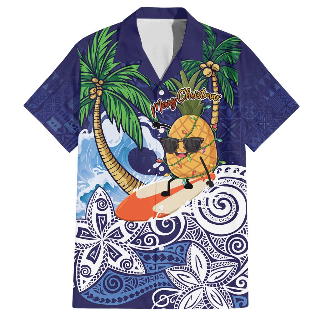 Tropical Christmas Polynesian Family Matching Tank Maxi Dress and Hawaiian Shirt Funny Surfing Pineapple Blue LT7 Dad's Shirt - Short Sleeve Blue - Polynesian Pride
