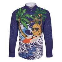 Tropical Christmas Polynesian Family Matching Tank Maxi Dress and Hawaiian Shirt Funny Surfing Pineapple Blue LT7 Dad's Shirt - Long Sleeve Blue - Polynesian Pride