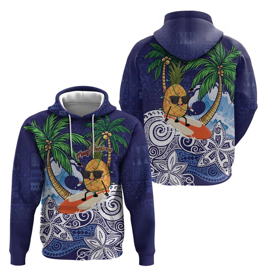 Tropical Christmas Polynesian Hoodie Funny Surfing Pineapple Blue