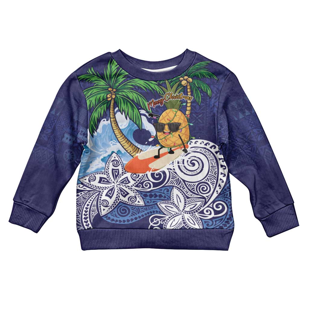 Tropical Christmas Polynesian Kid Ugly Christmas Sweater Funny Surfing Pineapple Blue LT7 Kid Blue - Polynesian Pride