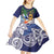 Tropical Christmas Polynesian Kid Short Sleeve Dress Funny Surfing Pineapple Blue