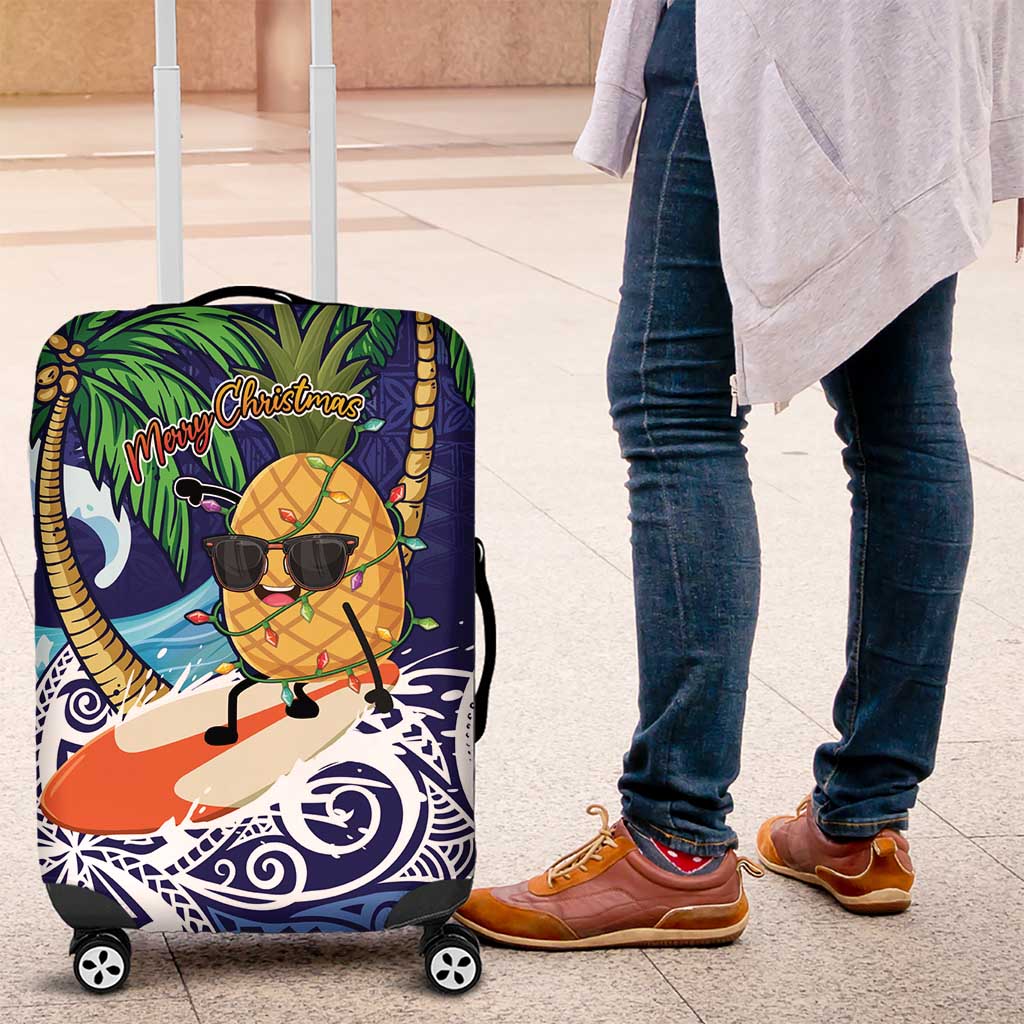 Tropical Christmas Polynesian Luggage Cover Funny Surfing Pineapple Blue LT7 Blue - Polynesian Pride