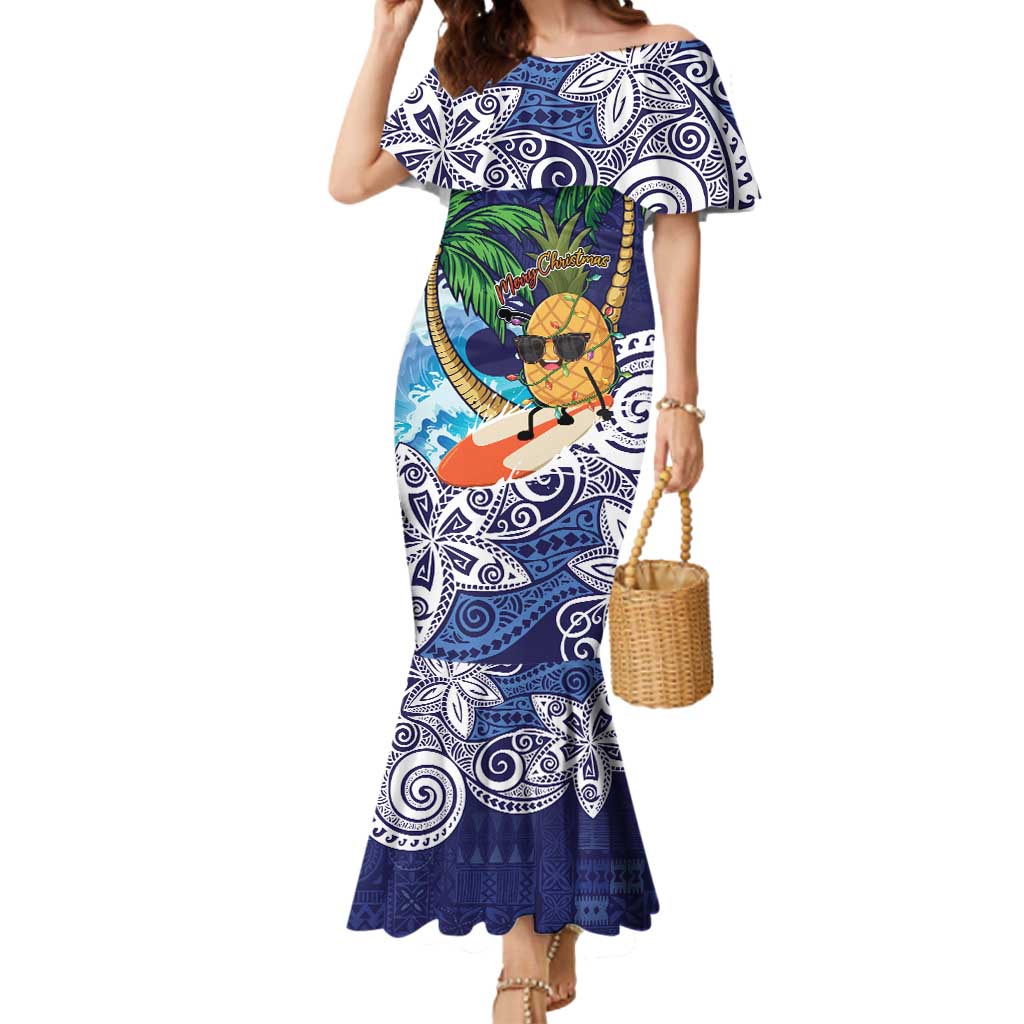 Tropical Christmas Polynesian Mermaid Dress Funny Surfing Pineapple Blue LT7 Women Blue - Polynesian Pride