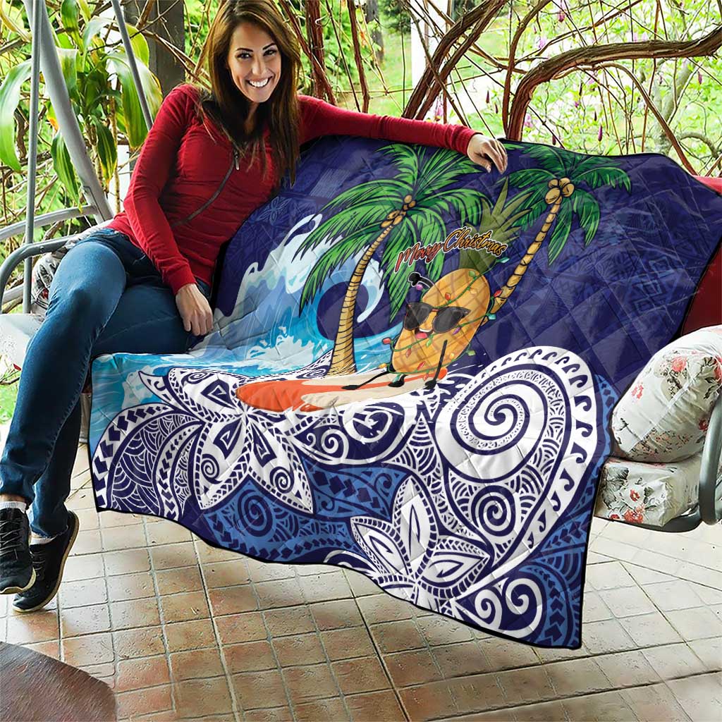 Tropical Christmas Polynesian Quilt Funny Surfing Pineapple Blue