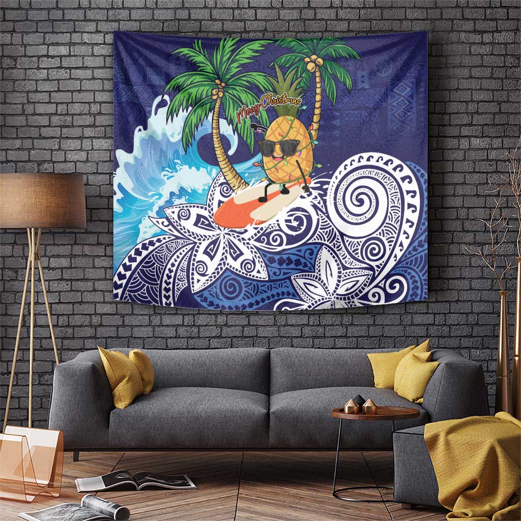 Tropical Christmas Polynesian Tapestry Funny Surfing Pineapple Blue LT7 Blue - Polynesian Pride