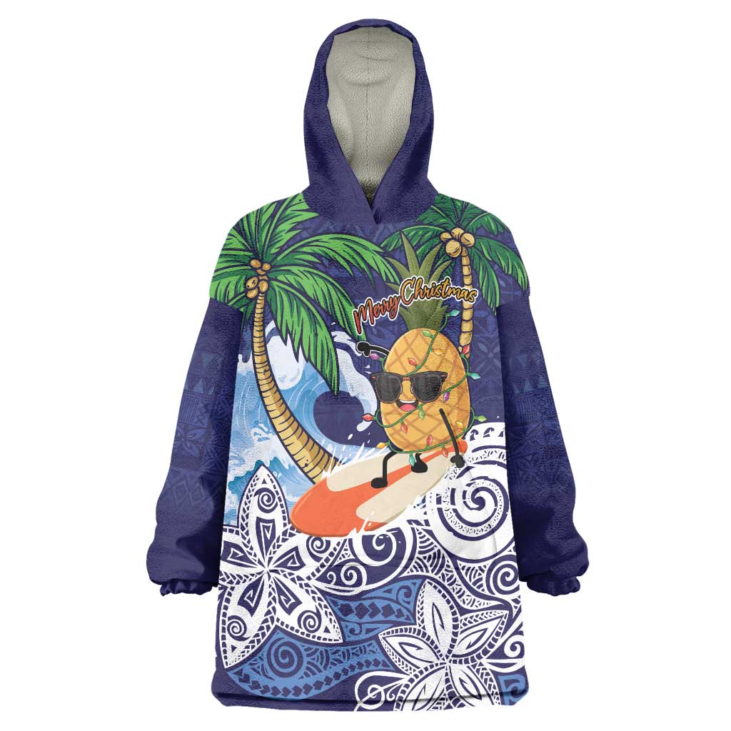 Tropical Christmas Polynesian Wearable Blanket Hoodie Funny Surfing Pineapple Blue LT7 One Size Blue - Polynesian Pride
