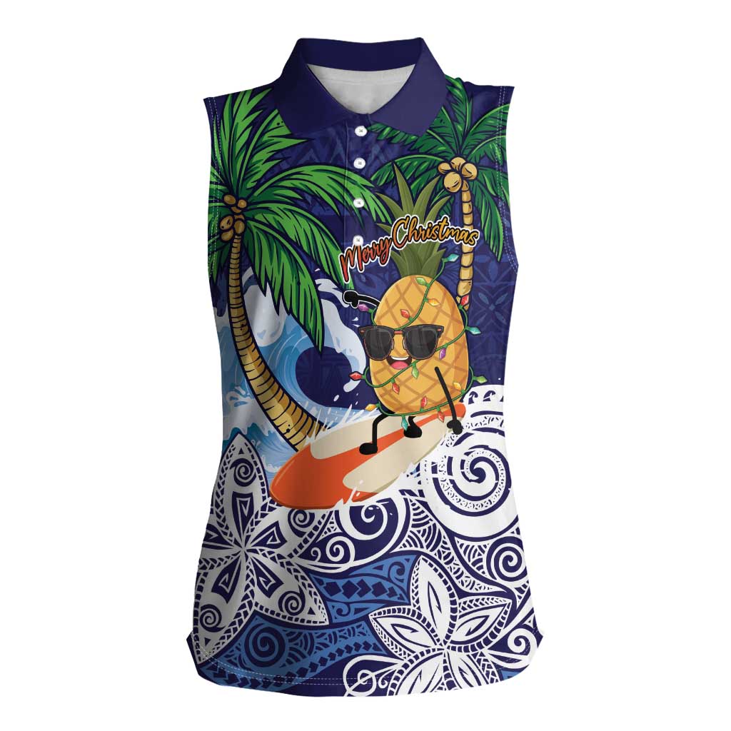 Tropical Christmas Polynesian Women Sleeveless Polo Shirt Funny Surfing Pineapple Blue LT7 Female Blue - Polynesian Pride